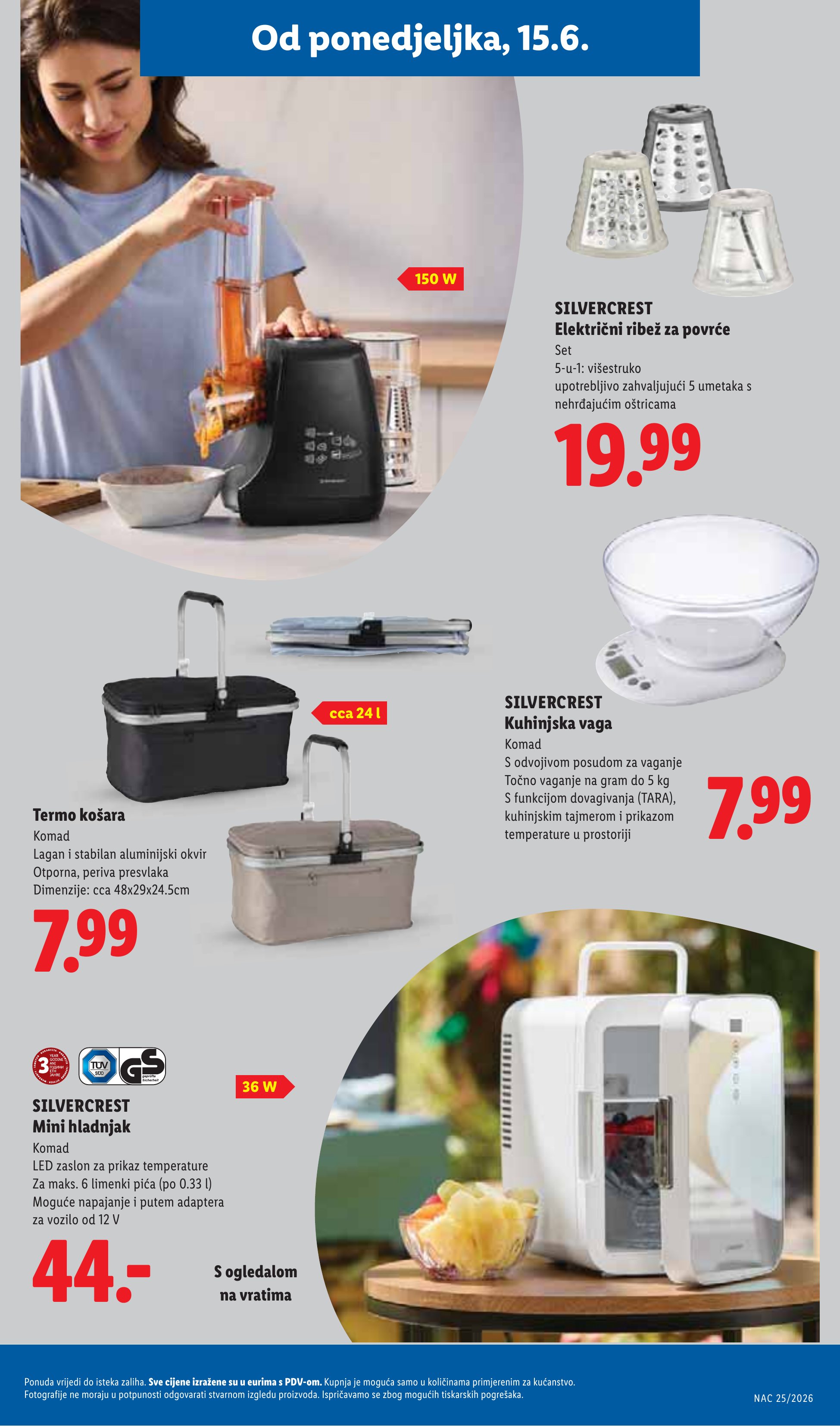 Lidl katalog — stranica 29: SILVERCREST Električni ribež za povrće, SILVERCREST Kuhinjska vaga, Termo košara, SILVERCREST Mini hladnjak (vrijedi 15. 06. 2026.–21. 06. 2026.)