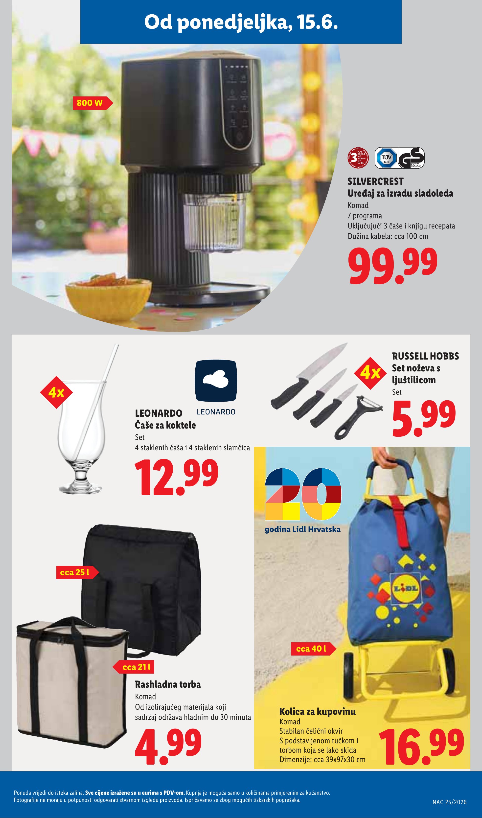 Lidl katalog — stranica 31: SILVERCREST Uređaj za izradu sladoleda, LEONARDO Čaše za koktele, RUSSELL HOBBS Set noževa s ljuštilicom, Rashladna torba (vrijedi 15. 06. 2026.–21. 06. 2026.)