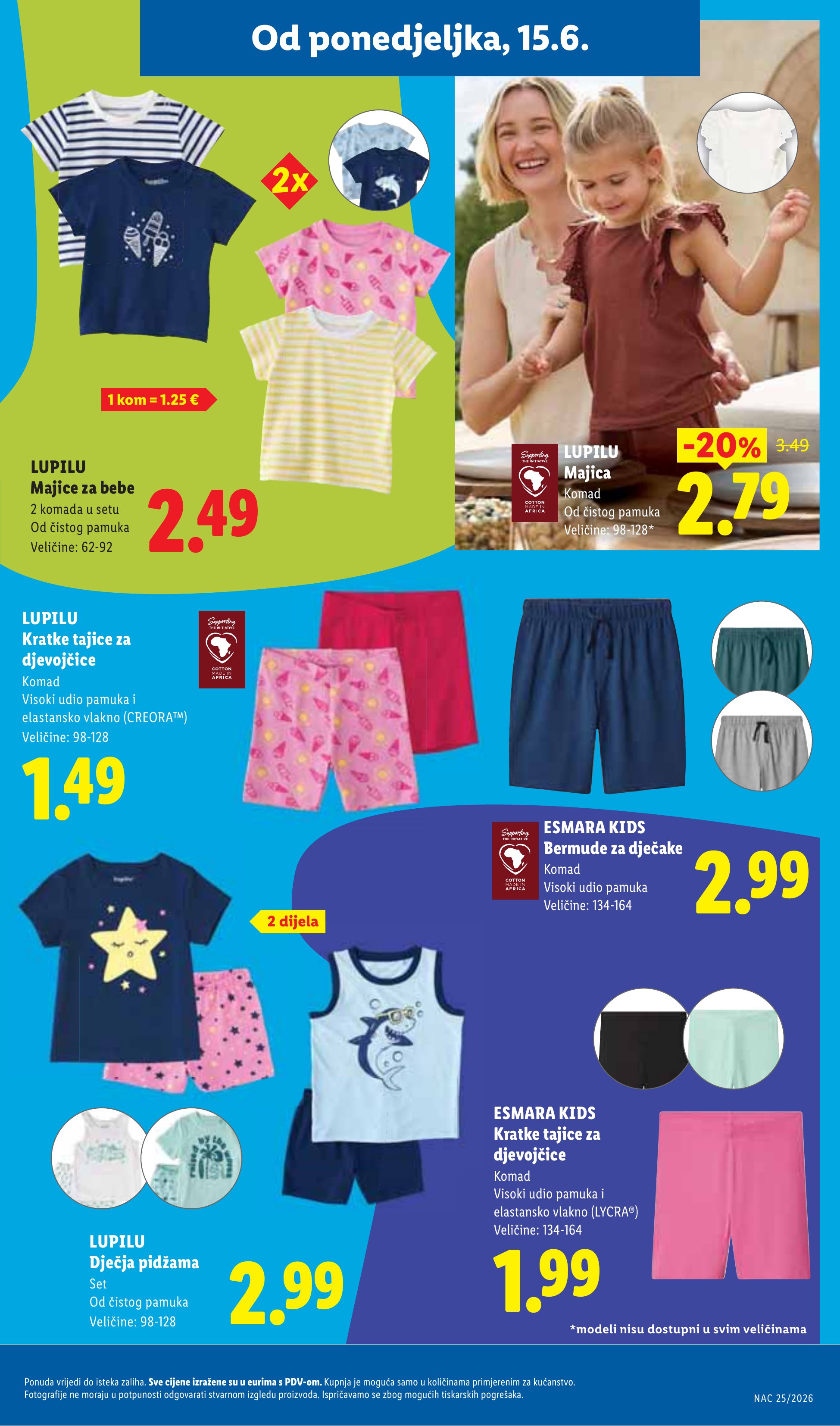 Lidl katalog — stranica 33: LUPILU Majica, LUPILU Majice za bebe, LUPILU Kratke tajice za djevojčice, ESMARA KIDS Bermude za dječake (vrijedi 15. 06. 2026.–21. 06. 2026.)