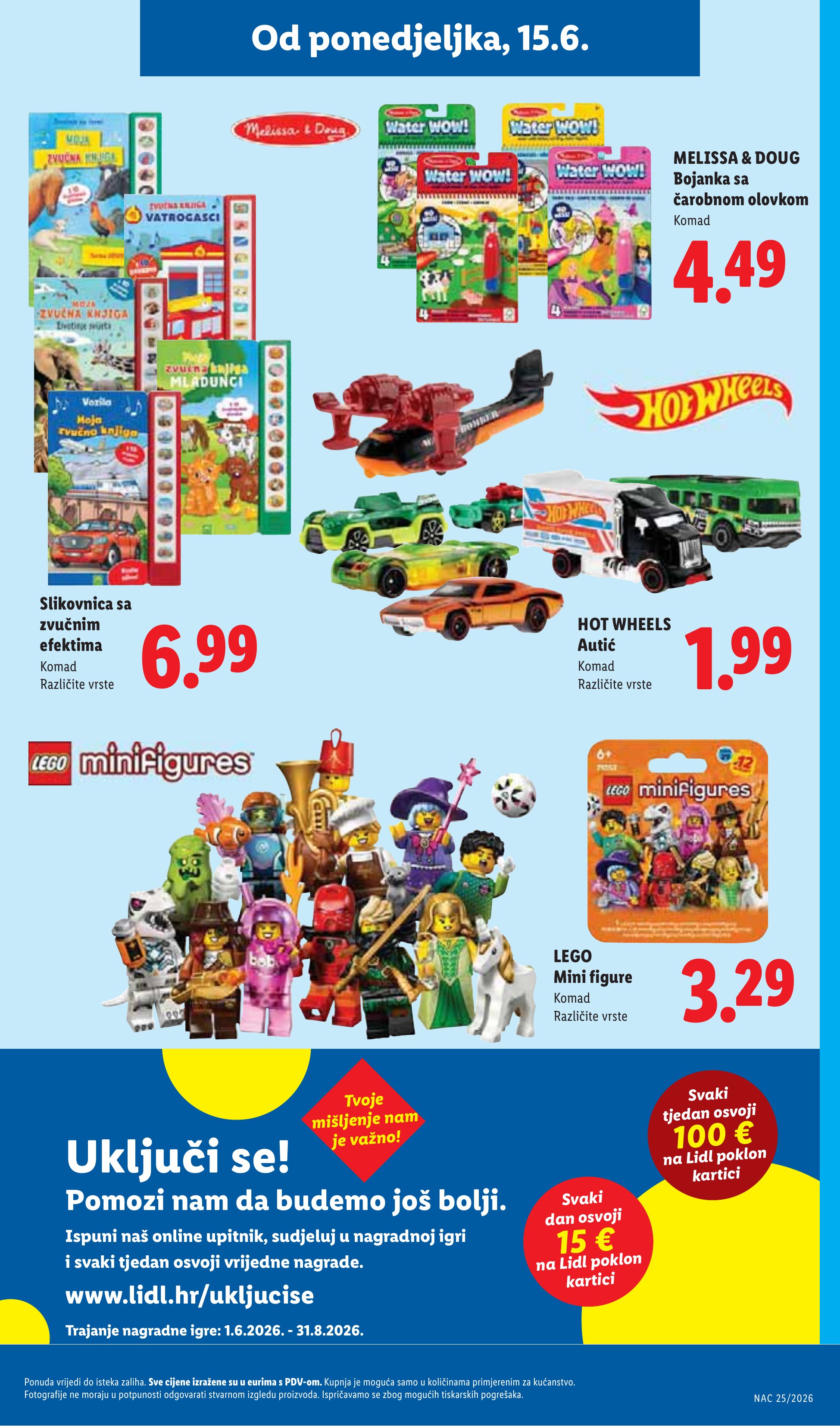 Lidl katalog — stranica 35: Melissa & Doug Bojanka sa čarobnom olovkom, Slikovnica sa zvučnim efektima, Hot Wheels Autić, LEGO Mini figure (vrijedi 15. 06. 2026.–21. 06. 2026.)