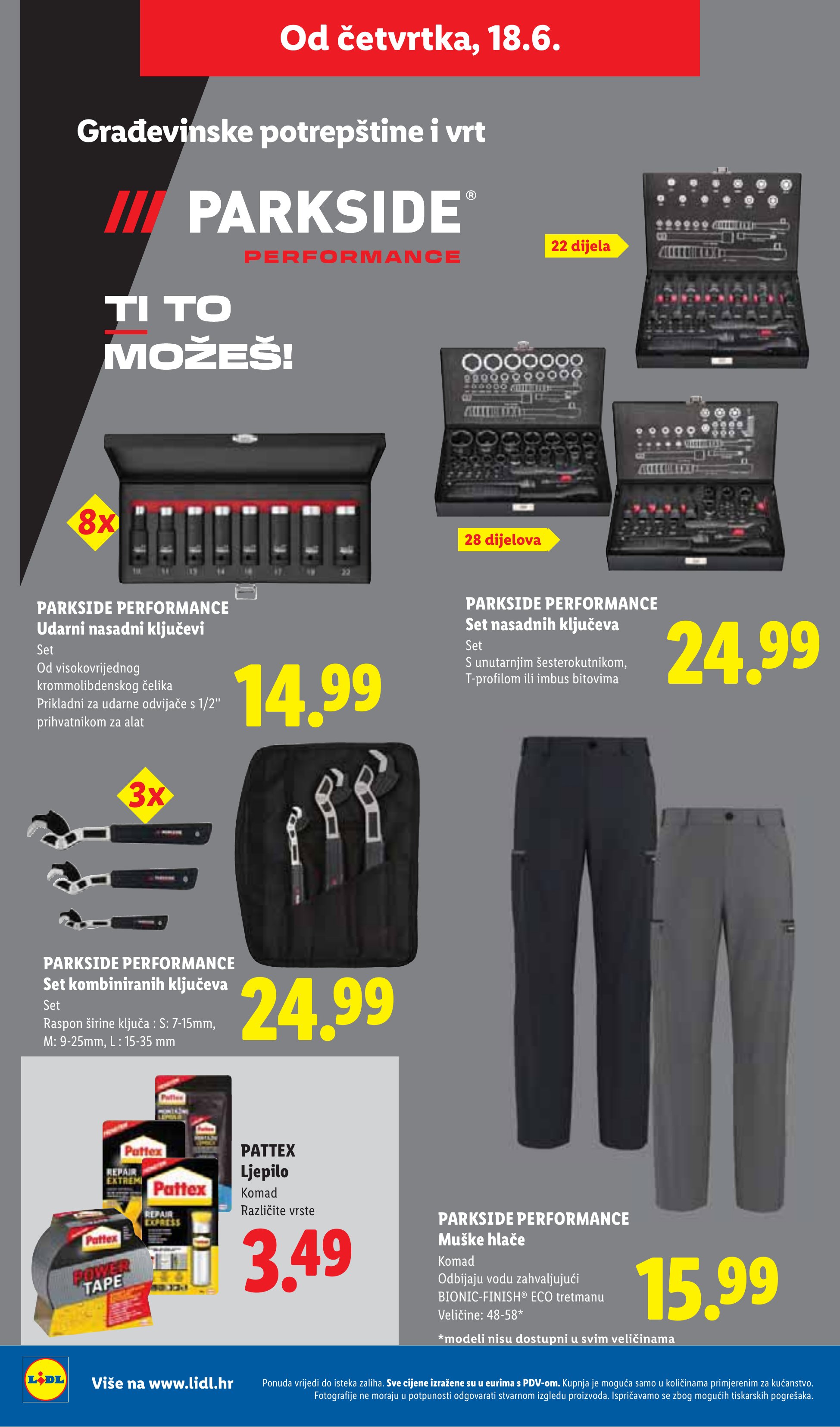 Lidl katalog — stranica 40: PARKSIDE PERFORMANCE Udarni nasadni ključevi, PARKSIDE PERFORMANCE Set nasadnih ključeva, PARKSIDE PERFORMANCE Set kombiniranih ključeva, PATTEX Ljepilo (vrijedi 15. 06. 2026.–21. 06. 2026.)