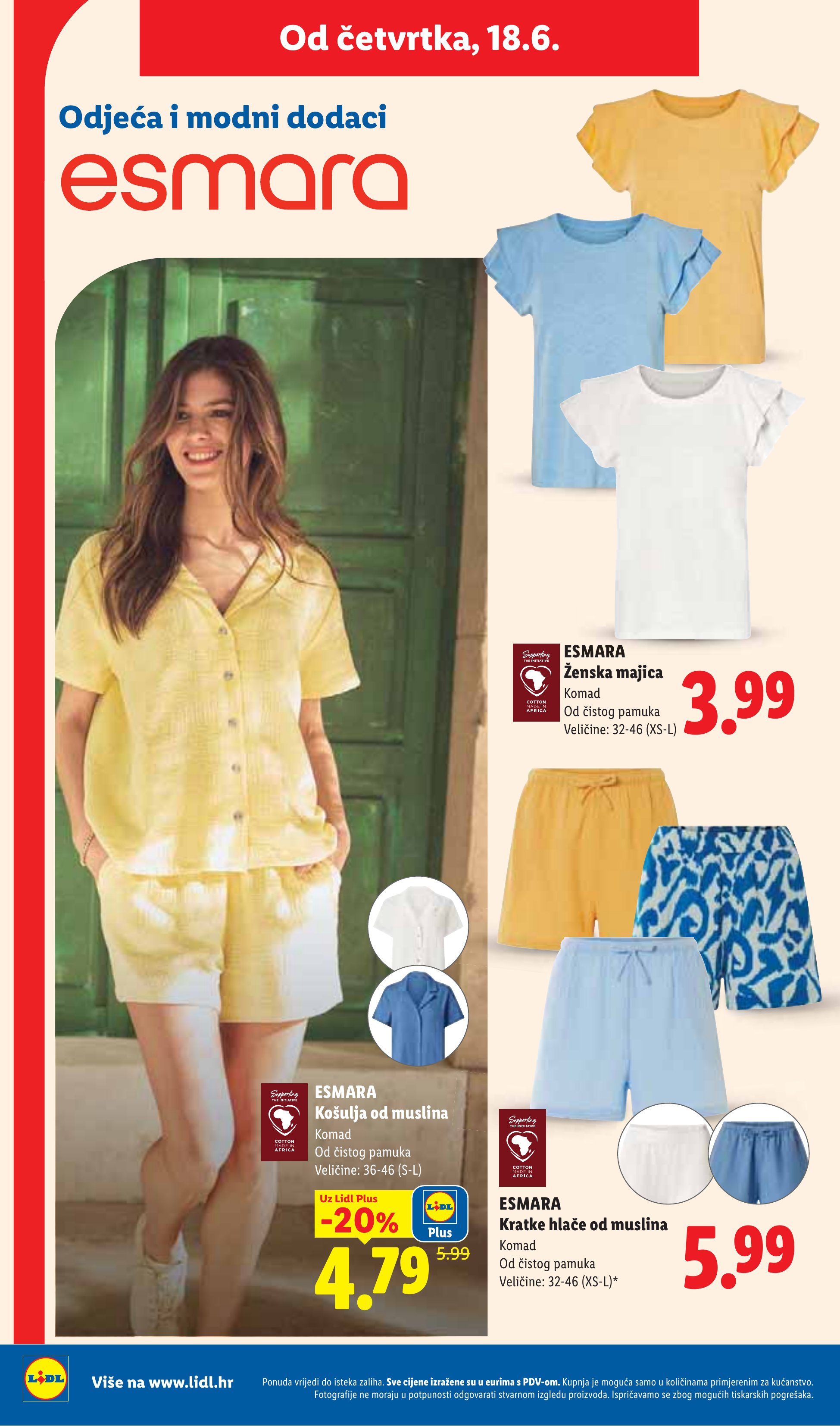 Lidl katalog — stranica 42: Esmara Košulja od muslina, Esmara Kratke hlače od muslina (vrijedi 15. 06. 2026.–21. 06. 2026.)
