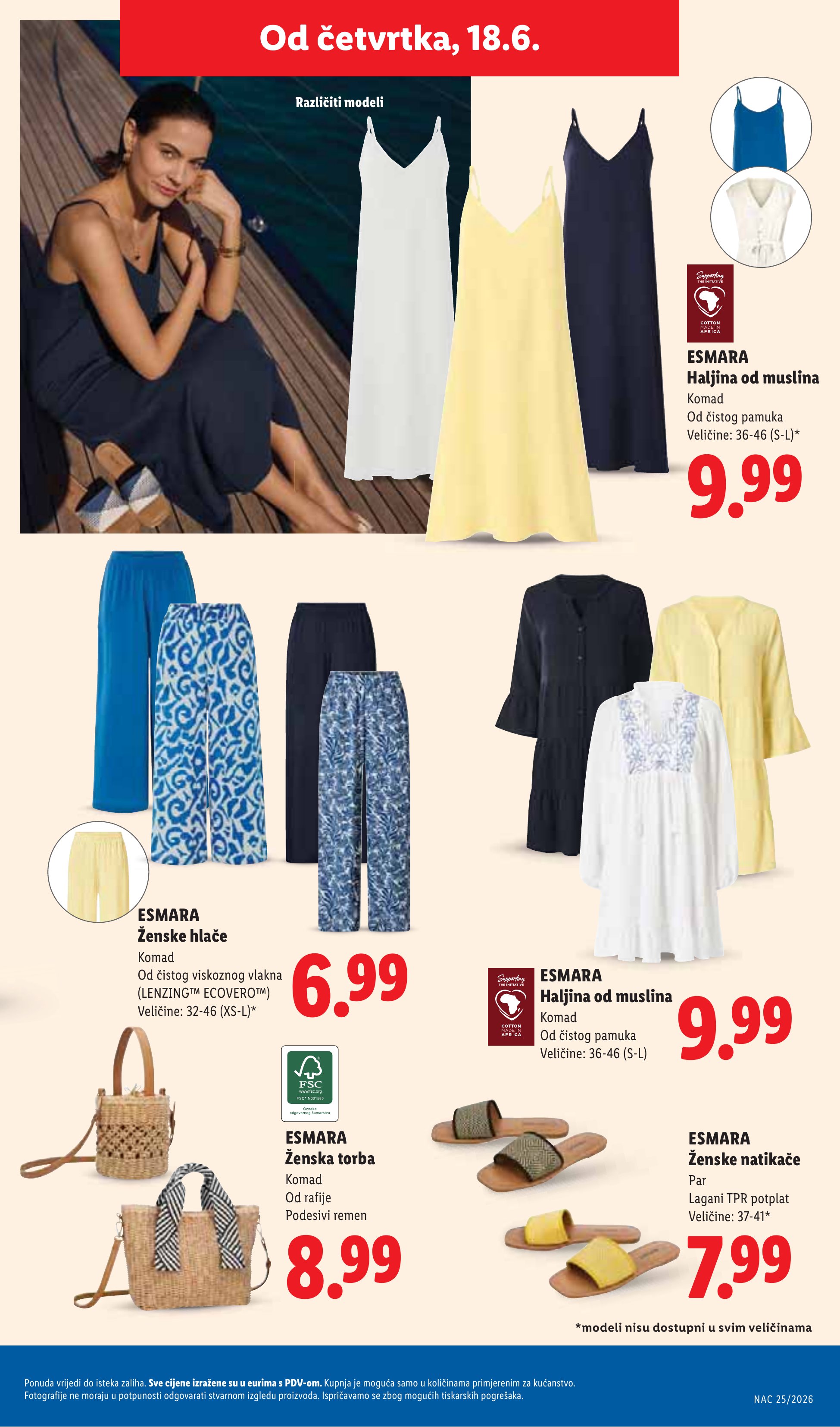 Lidl katalog — stranica 43: ESMARA Haljina od muslina, ESMARA Ženske hlače, ESMARA Haljina od muslina, ESMARA Ženska torba (vrijedi 15. 06. 2026.–21. 06. 2026.)
