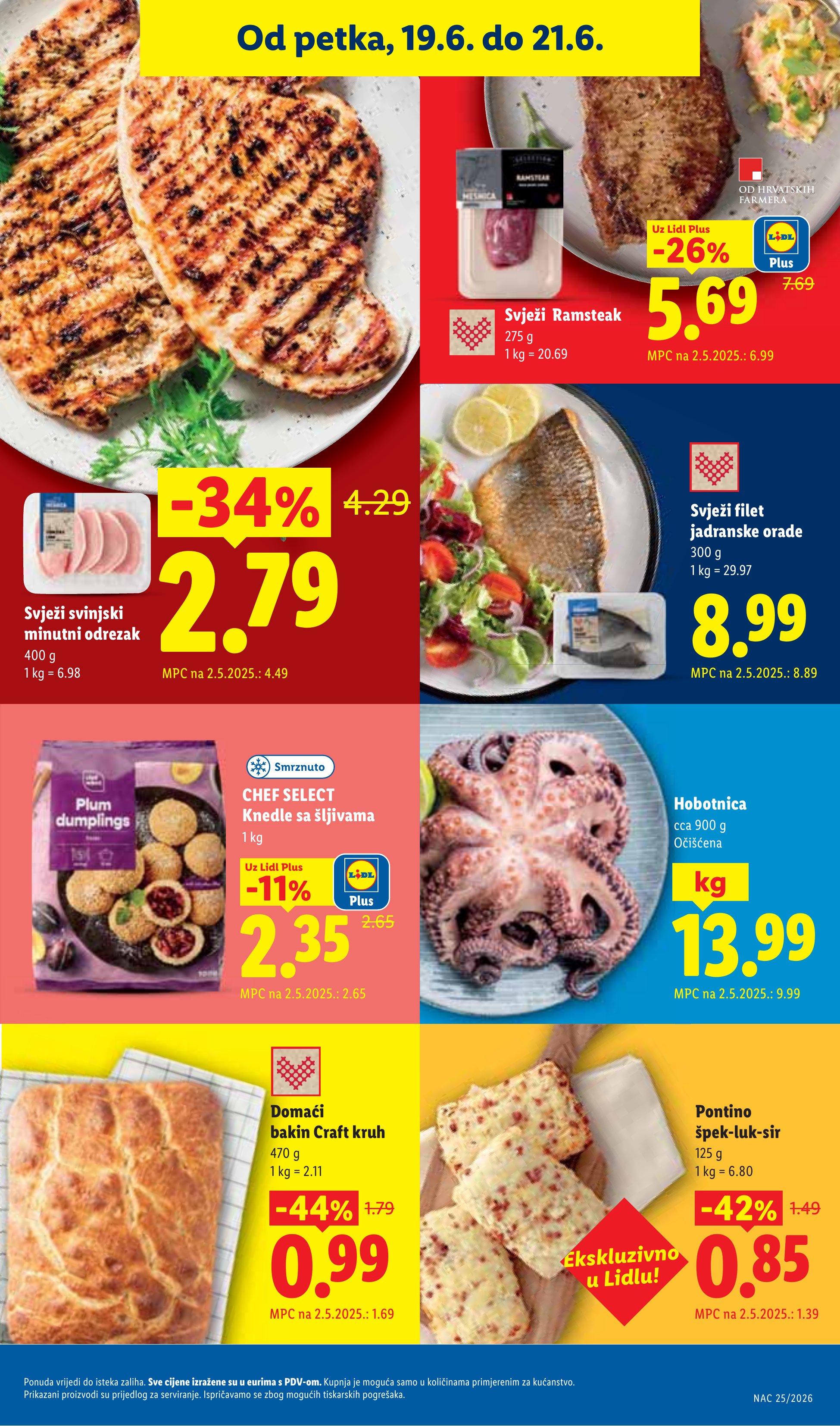 Lidl katalog — stranica 61: Domaći bakin Craft kruh, Pontino špek-luk-sir, Svježi svinjski minutni odrezak, Svježi Ramsteak (vrijedi 15. 06. 2026.–21. 06. 2026.)