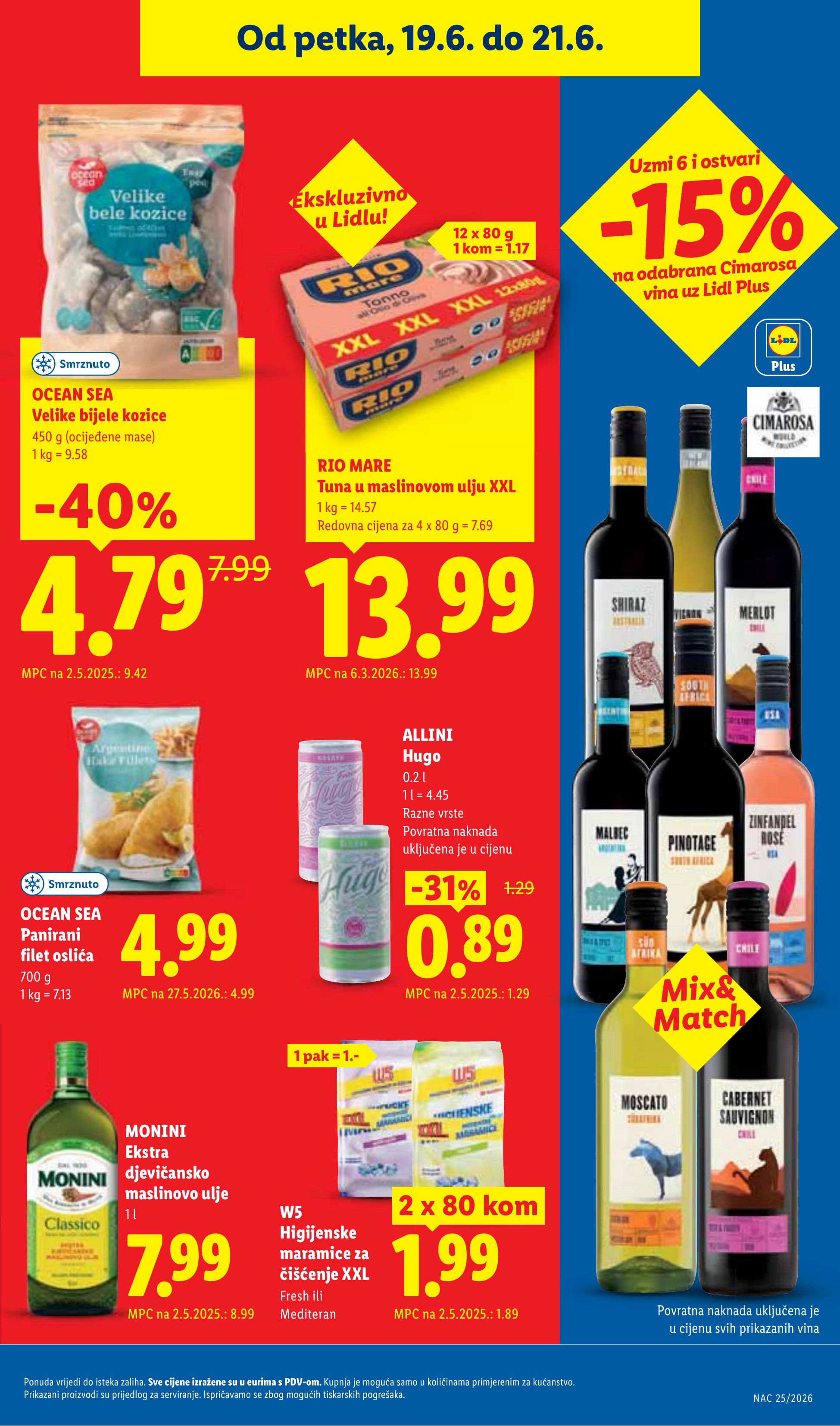 Lidl katalog — stranica 63: OCEAN SEA Velike bijele kozice, ALLINI Hugo, MONINI Ekstra djevičansko maslinovo ulje (vrijedi 15. 06. 2026.–21. 06. 2026.)