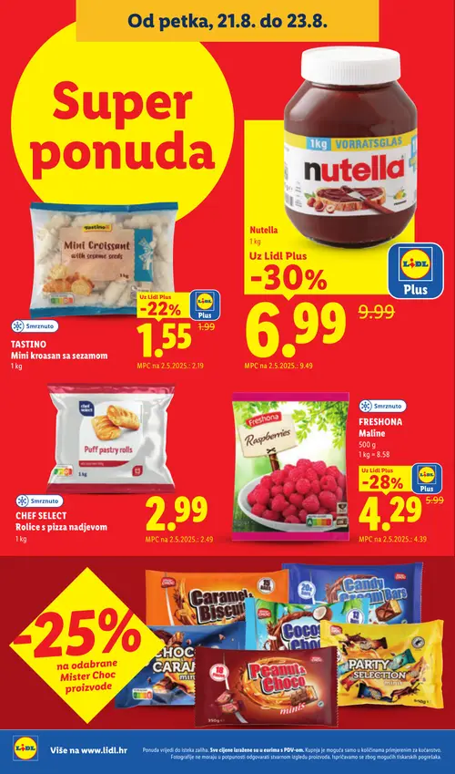 Lidl katalog — stranica 64: Nutella, TASTINO Mini kroasan sa sezamom, FRESHONA Maline (vrijedi 17. 08. 2026.–23. 08. 2026.)