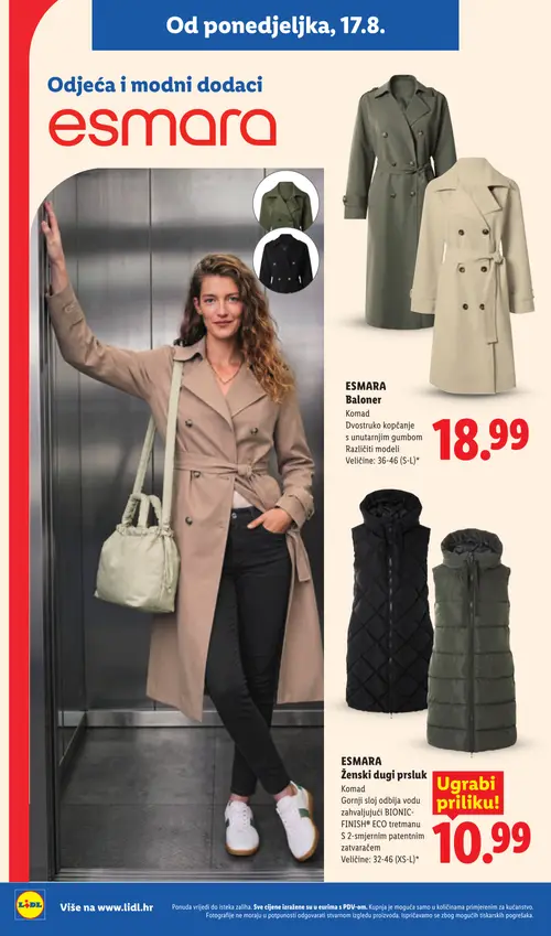 Lidl katalog — stranica 26: Esmara Baloner, Esmara Ženski dugi prsluk (vrijedi 17. 08. 2026.–23. 08. 2026.)
