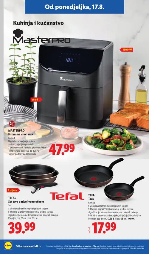 Lidl katalog — stranica 34: MASTERPRO Friteza na vrući zrak, TEFAL Set tava s odvojivom ručkom, TEFAL Tava, TEFAL Tava (vrijedi 17. 08. 2026.–23. 08. 2026.)