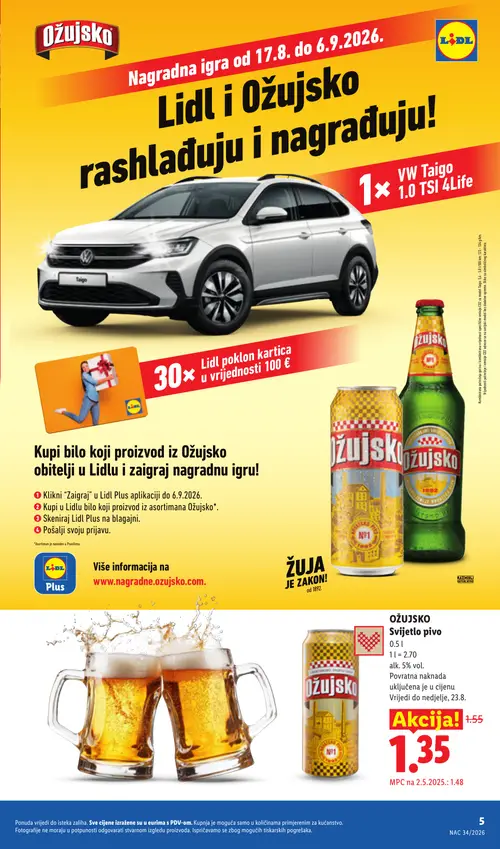 Lidl katalog — stranica 5: Ožujsko Svijetlo pivo (vrijedi 17. 08. 2026.–23. 08. 2026.)