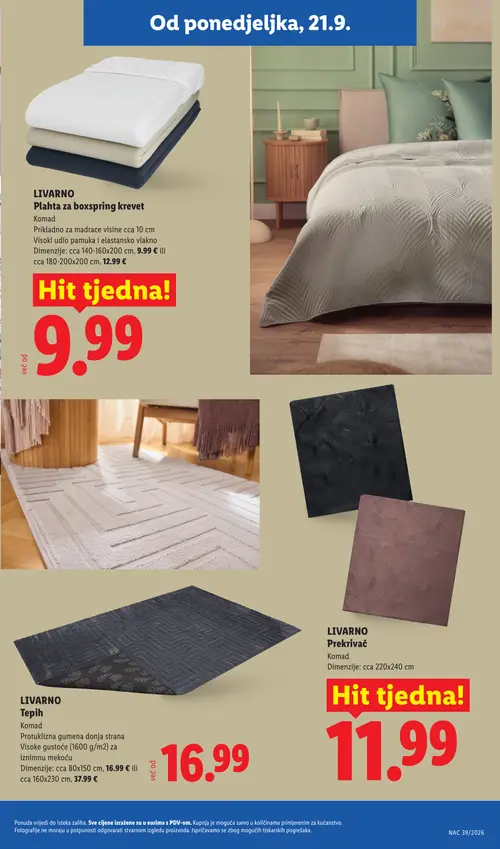 Lidl katalog — stranica 21: LIVARNO Plahta za boxspring krevet, LIVARNO Plahta za boxspring krevet, LIVARNO Tepih, LIVARNO Tepih (vrijedi 21. 09. 2026.–27. 09. 2026.)