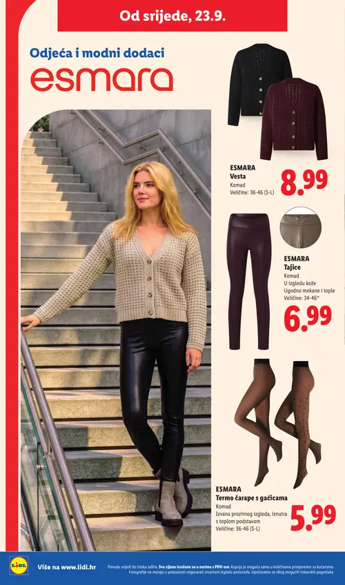 Lidl katalog — stranica 32: ESMARA Vesta, ESMARA Tajice, ESMARA Termo čarape s gaćicama (vrijedi 21. 09. 2026.–27. 09. 2026.)