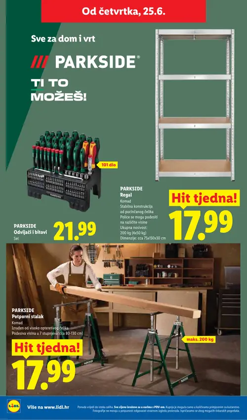 Lidl katalog — stranica 36: PARKSIDE PARKSIDE Regal, PARKSIDE PARKSIDE Odvijači i bitovi Set, PARKSIDE PARKSIDE Potporni stalak (vrijedi 23. 06. 2026.–28. 06. 2026.)