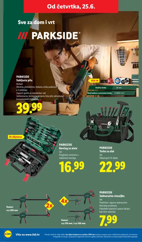 Lidl katalog — stranica 38: PARKSIDE PARKSIDE Sabljasta pila, PARKSIDE PARKSIDE Kovčeg za alate, PARKSIDE PARKSIDE Torba za alat, PARKSIDE PARKSIDE Jednoručne stezaljke (vrijedi 23. 06. 2026.–28. 06. 2026.)