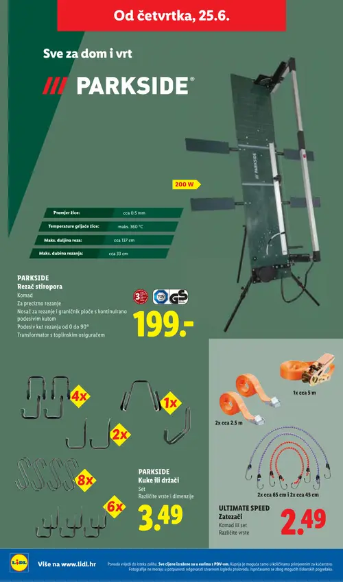 Lidl katalog — stranica 40: PARKSIDE PARKSIDE Rezač stiropora, PARKSIDE PARKSIDE Kuke ili držači, ULTIMATE SPEED Zatezači (vrijedi 23. 06. 2026.–28. 06. 2026.)
