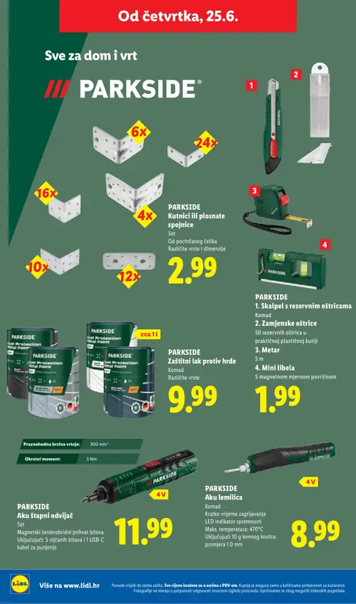 Lidl katalog — stranica 42: PARKSIDE PARKSIDE Kutnici ili plosnate spojnice, PARKSIDE PARKSIDE Zaštitni lak protiv hrde, PARKSIDE Skalpel s rezervnim oštricama, PARKSIDE PARKSIDE Aku štapni odvijač (vrijedi 23. 06. 2026.–28. 06. 2026.)