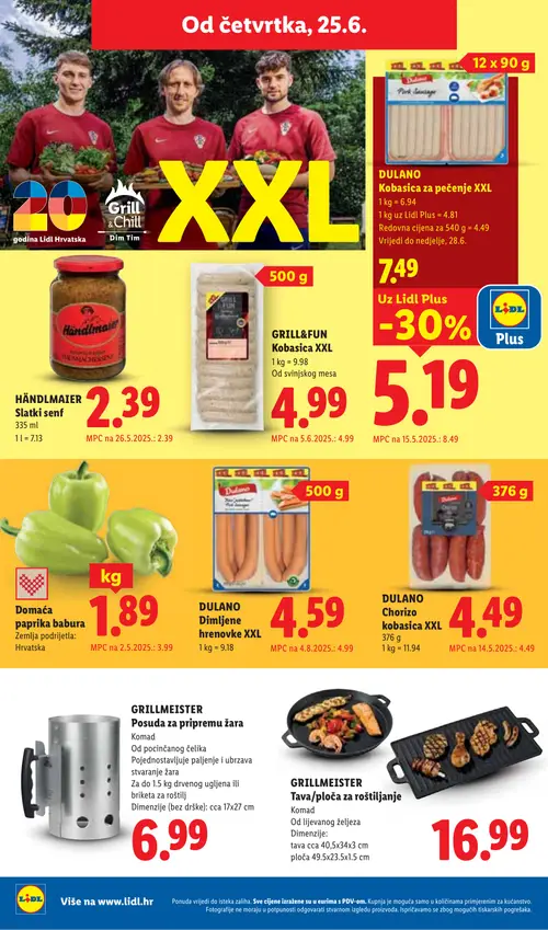 Lidl katalog — stranica 56: Domaća paprika babura, DULANO Kobasica za pečenje XXL, DULANO Dimljenje hrenovke XXL (vrijedi 23. 06. 2026.–28. 06. 2026.)