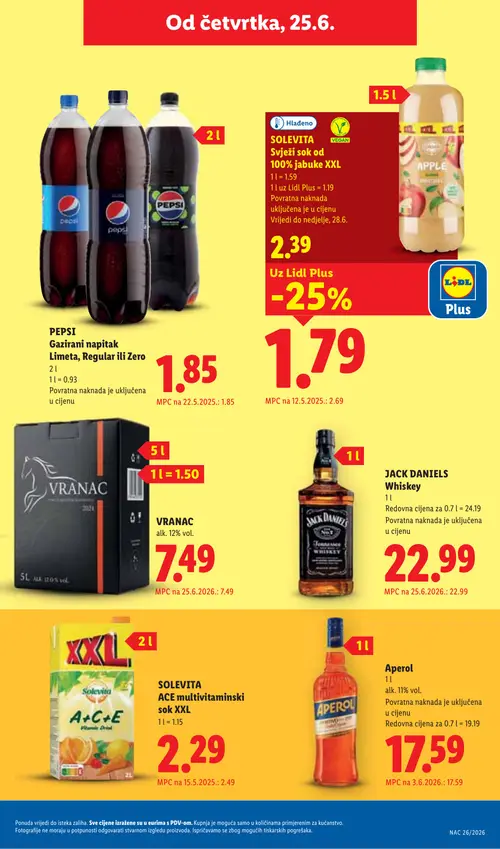 Lidl katalog — stranica 59: Aperol, SOLEVITA SOLEVITA ACE multivitaminski sok XXL (vrijedi 23. 06. 2026.–28. 06. 2026.)