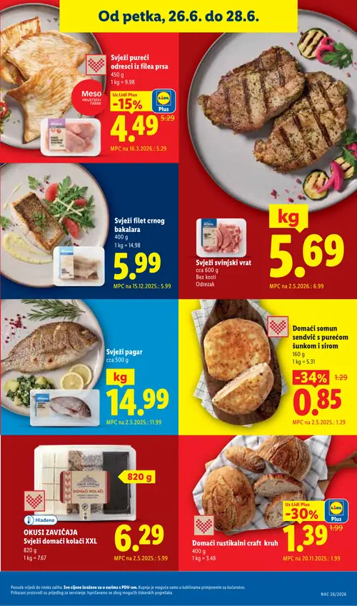Lidl katalog — stranica 69: Domaći somun sendvič s purećom šunkom i sirom, Domaći rustikalni craft kruh, Svinjski odrezak (vrijedi 23. 06. 2026.–28. 06. 2026.)