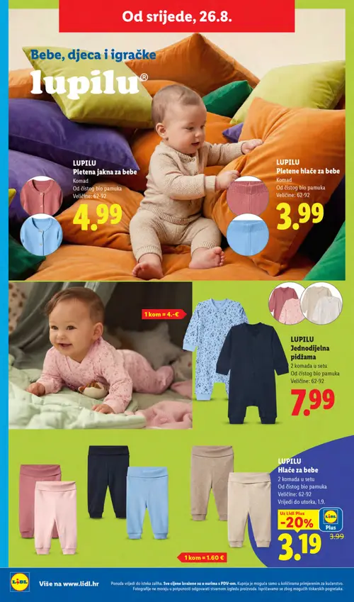 Lidl katalog — stranica 34: LUPILU LUPILU Hlače za bebe, LUPILU LUPILU Pletena jakna za bebe, LUPILU LUPILU Pletena jakna za bebe, LUPILU LUPILU Pletene hlače za bebe (vrijedi 24. 08. 2026.–30. 08. 2026.)