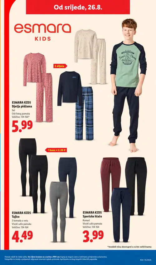 Lidl katalog — stranica 35: ESMARA ESMARA KIDS Dječja pidžama, ESMARA ESMARA KIDS Tajice, ESMARA ESMARA KIDS Sportske hlače (vrijedi 24. 08. 2026.–30. 08. 2026.)