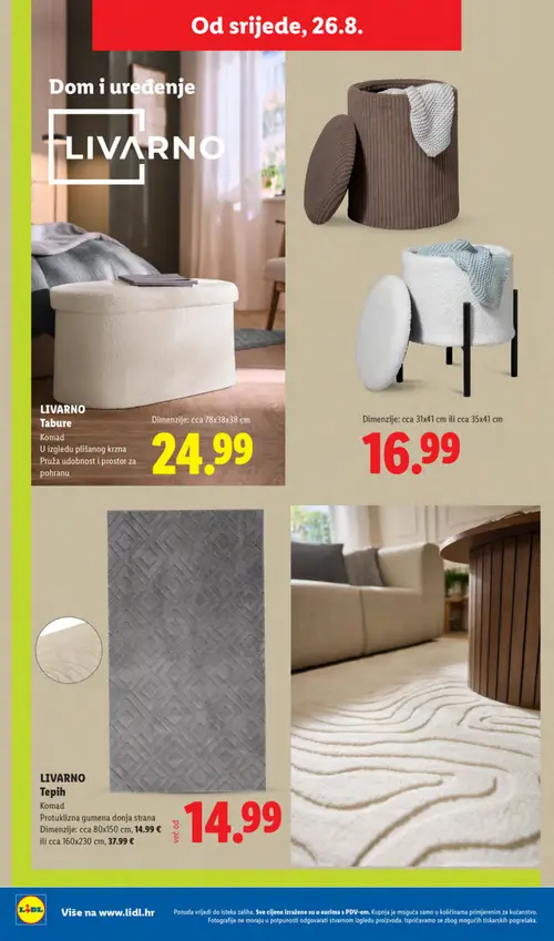 Lidl katalog — stranica 40: LIVARNO Tabure, Tabure, LIVARNO Tepih, LIVARNO Tepih (vrijedi 24. 08. 2026.–30. 08. 2026.)