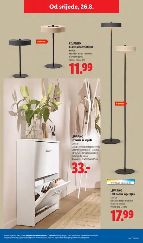 Lidl katalog — stranica 41: LIVARNO LED stolna svjetiljka, LIVARNO Ormarić za cipele, LIVARNO LED podna svjetiljka (vrijedi 24. 08. 2026.–30. 08. 2026.)