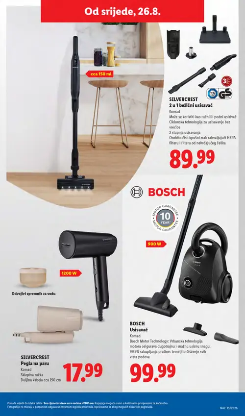 Lidl katalog — stranica 43: SILVERCREST SILVERCREST 2 u 1 bežični usisavač, SILVERCREST SILVERCREST Pegla na paru, BOSCH BOSCH Usisavač (vrijedi 24. 08. 2026.–30. 08. 2026.)