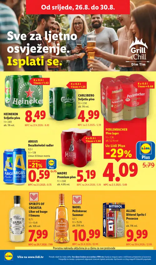 Lidl katalog — stranica 54: Perlenbacher Perlenbacher Pivo lager, ALLINI ALLINI Bitterol Spritz i Prosecco, ARGUS ARGUS Bezalkoholni radler, CARLSBERG CARLSBERG Svijetlo pivo (vrijedi 24. 08. 2026.–30. 08. 2026.)