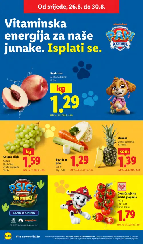 Lidl katalog — stranica 58: Nektarina, Grožđe bijelo, Ananas, Domaća rajčica koktel grappolo (vrijedi 24. 08. 2026.–30. 08. 2026.)