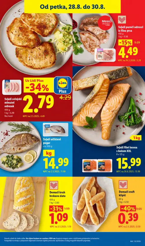 Lidl katalog — stranica 63: Domaći craft klipić, Domaći kruh hrskavo zlato, Svježi pureći odresci iz filea prsa (vrijedi 24. 08. 2026.–30. 08. 2026.)