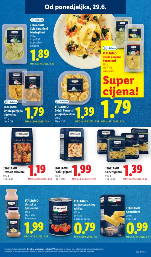 Lidl katalog — stranica 17: ITALIAMO ITALIAMO Cannelloni, ITALIAMO ITALIAMO Talijanska cherry rajčica, ITALIAMO ITALIAMO Umaci za tjesteninu, ITALIAMO ITALIAMO Conchiglioni (vrijedi 29. 06. 2026.–05. 07. 2026.)