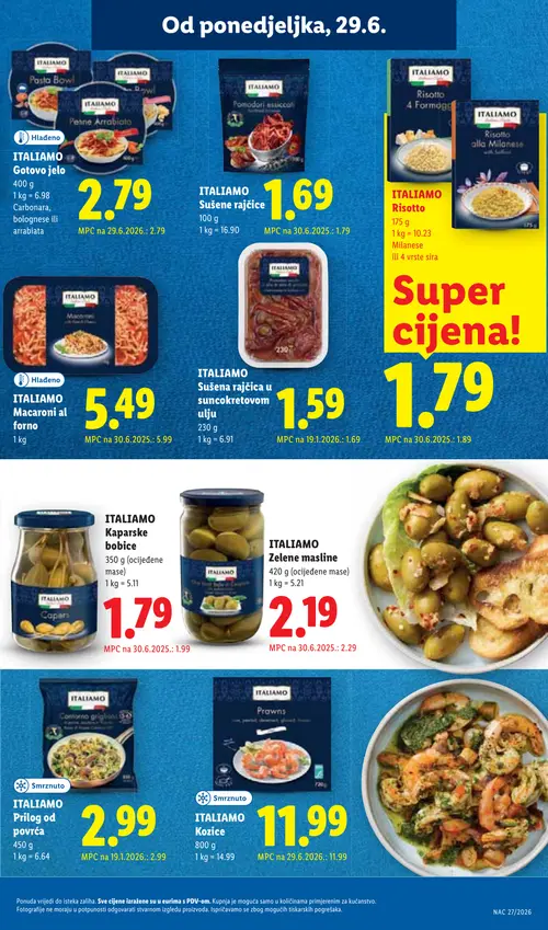 Lidl katalog — stranica 19: ITALIAMO ITALIAMO Kaparske bobice, ITALIAMO ITALIAMO Macaroni al forno, ITALIAMO ITALIAMO Sušena rajčica u suncokretovom ulju, ITALIAMO ITALIAMO Risotto alla Milanese (vrijedi 29. 06. 2026.–05. 07. 2026.)