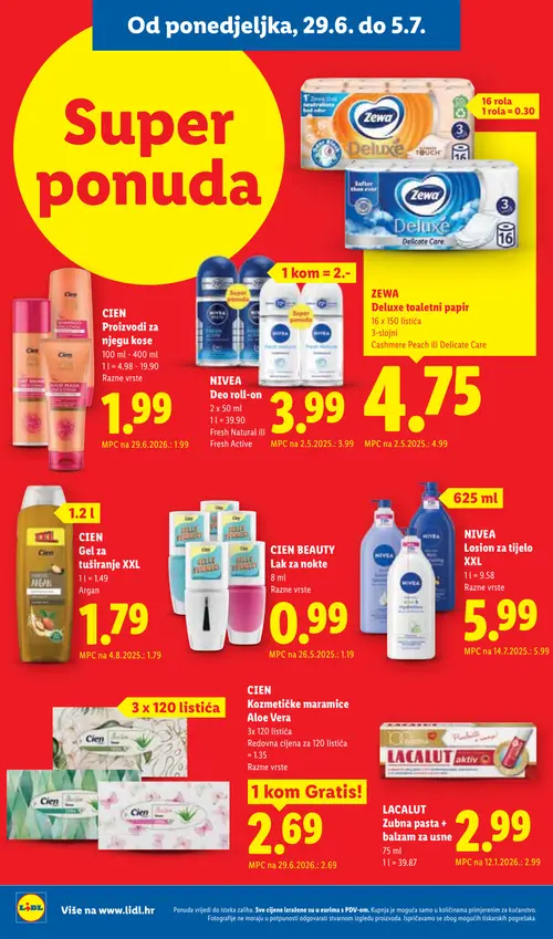 Lidl katalog — stranica 24: Cien CIEN BEAUTY Lak za nokte, Zewa ZEWA Deluxe toaletni papir (vrijedi 29. 06. 2026.–05. 07. 2026.)