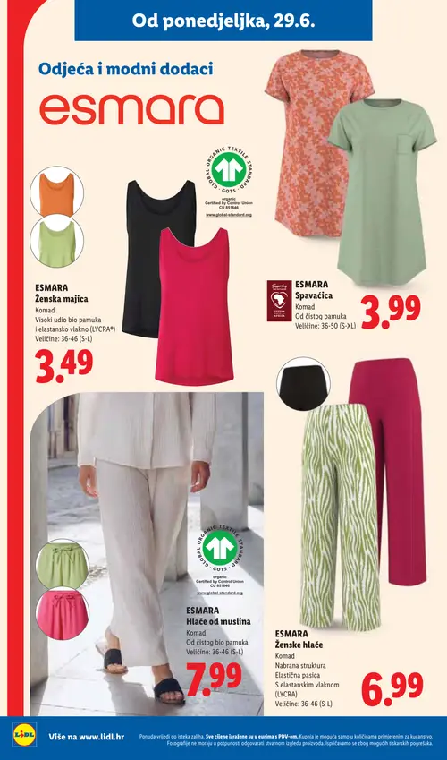 Lidl katalog — stranica 28: ESMARA ESMARA Ženske hlače, ESMARA ESMARA Espavaćica, ESMARA ESMARA Ženska majica, ESMARA ESMARA Hlače od muslina (vrijedi 29. 06. 2026.–05. 07. 2026.)
