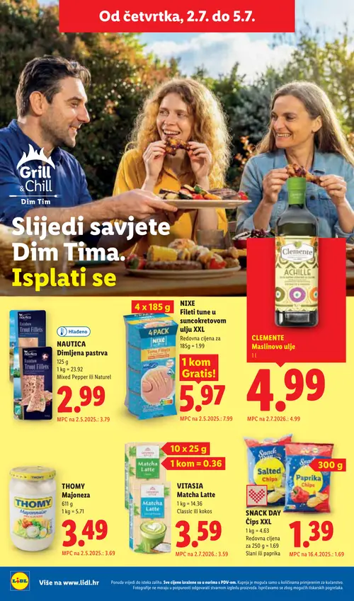 Lidl katalog — stranica 58: NIXE NIXE Fileti tune u suncokretovom ulju XXL, NAUTICA NAUTICA Pastrva dimljena, SNACK DAY SNACK DAY Čips XXL, THOMY THOMY (vrijedi 29. 06. 2026.–05. 07. 2026.)