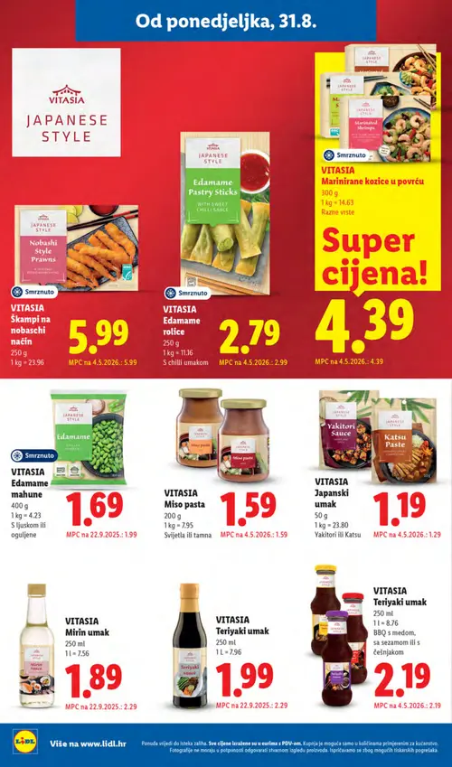 Lidl katalog — stranica 14: VITASJA Mirin umak, VITASJA Edamame mahune, VITASJA Teriyaki umak, VITASJA Japanski umak (vrijedi 31. 08. 2026.–06. 09. 2026.)