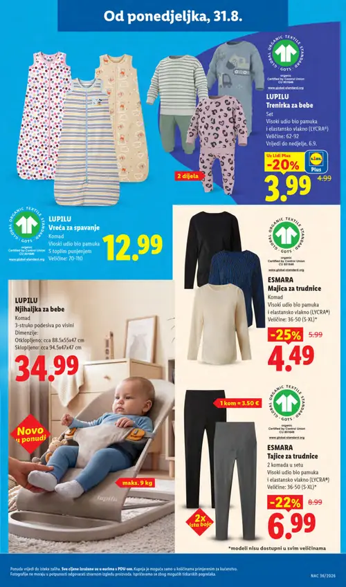 Lidl katalog — stranica 31: ESMARA Majica za trudnice, ESMARA Tajice za trudnice, LUPILU Trenirka za bebe (vrijedi 31. 08. 2026.–06. 09. 2026.)