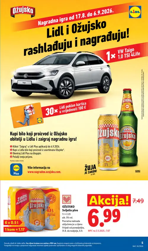 Lidl katalog — stranica 5: Ožujsko Svijetlo pivo (vrijedi 31. 08. 2026.–06. 09. 2026.)