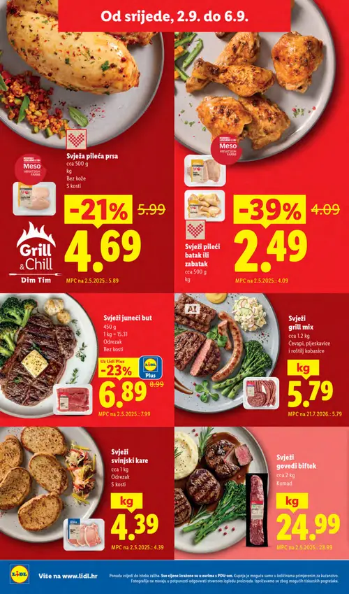 Lidl katalog — stranica 52: Svježi pileći batak ili zabatak, Svježi juneći but, Svježi juneći but, Svježa pileća prsa (vrijedi 31. 08. 2026.–06. 09. 2026.)