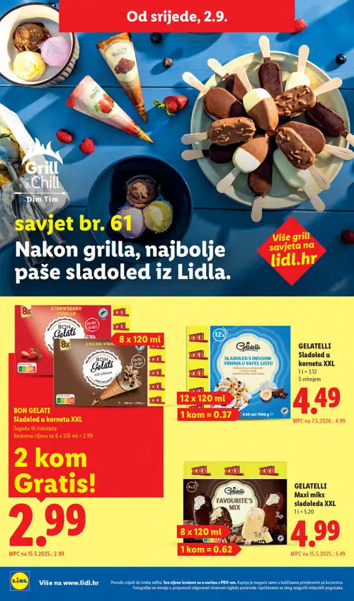 Lidl katalog — stranica 56: GELATELLI Sladoled u kornetu, GELATELLI Maxi miks sladoleda, BON GELATI Sladoled u kornetu (vrijedi 31. 08. 2026.–06. 09. 2026.)