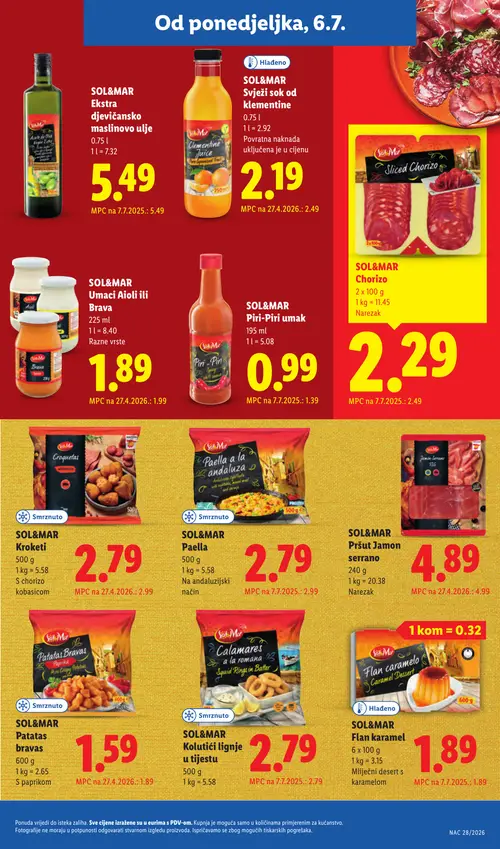Lidl katalog — stranica 12: SOL&MAR SOL&MAR Piri-Piri umak, SOL&MAR SOL&MAR Patatas bravas, SOL&MAR SOL&MAR Chorizo, SOL&MAR SOL&MAR Kroketi (vrijedi 06. 07. 2026.–12. 07. 2026.)
