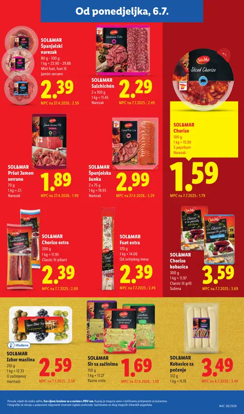 Lidl katalog — stranica 14: SOL&MAR SOL&MAR Chorizo, SOL&MAR SOL&MAR Chorizo extra, SOL&MAR SOL&MAR Fuet extra, SOL&MAR SOL&MAR Chorizo kobasica (vrijedi 06. 07. 2026.–12. 07. 2026.)