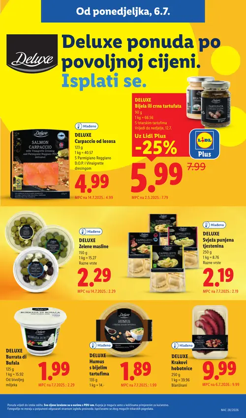 Lidl katalog — stranica 18: DELUXE DELUXE Bijela ili crna trufata, DELUXE DELUXE Burrata di Bufala, DELUXE DELUXE Humus s bijelim tartufima (vrijedi 06. 07. 2026.–12. 07. 2026.)