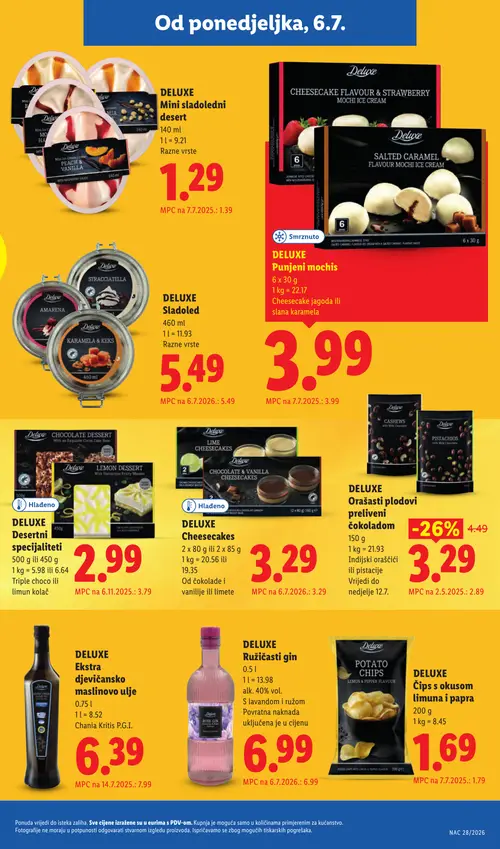 Lidl katalog — stranica 20: DELUXE DELUXE Orašasti plodovi preliveni čokoladom, DELUXE DELUXE Desertni specijaliteti, DELUXE DELUXE Ekstra djevicansko maslinovo ulje, DELUXE DELUXE Čips s okusom limuna i papra (vrijedi 06. 07. 2026.–12. 07. 2026.)