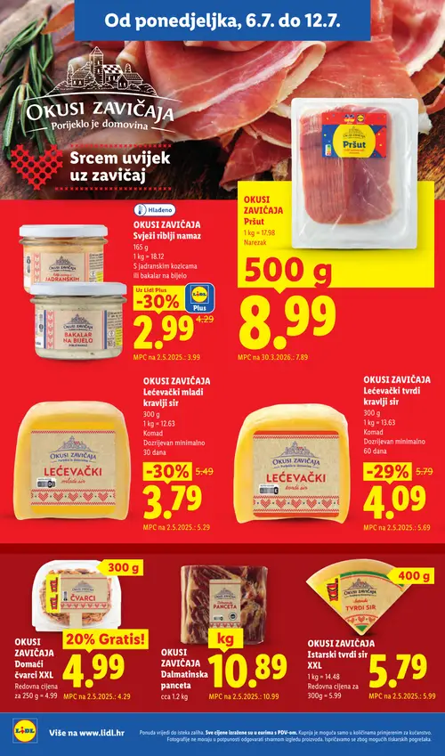 Lidl katalog — stranica 5: Okusi zavičaja Okusi zavičaja Lečevački mladi kravlji sir, Okusi zavičaja Okusi zavičaja riblji namaz, Okusi zavičaja Okusi zavičaja Lečevački tvrdi kravlji sir, Okusi zavičaja Okusi zavičaja Istarski tvrdi sir XXL (vrijedi 06. 07. 2026.–12. 07. 2026.)