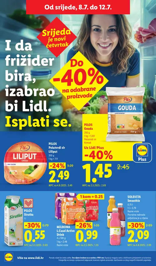 Lidl katalog — stranica 51: Pilos Pilos Gouda, Pilos Pilos Sirutka, SoLevita SoLevita Smoothie, Pilos Pilos Lilitput Polutvrdi sir (vrijedi 06. 07. 2026.–12. 07. 2026.)