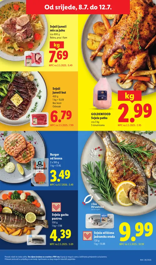 Lidl katalog — stranica 54: Svježa gacka pastrva, Svježi juneći but, Svježa očišćena jadranska orada, Svježi juneći mix za juhu (vrijedi 06. 07. 2026.–12. 07. 2026.)