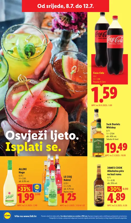 Lidl katalog — stranica 59: ALLINI Hugo, JAMES COOK JAMES COOK Alkoholno piće na bazi ruma, Coca-Cola Coca-Cola Regular ili Zero, Jack Daniels Jack Daniels Whiskey Jabuka ili med (vrijedi 06. 07. 2026.–12. 07. 2026.)