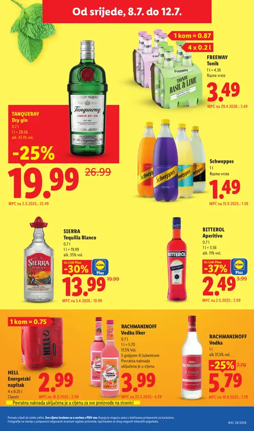 Lidl katalog — stranica 60: BITTEROL BITTEROL Aperitivo, SIERRA SIERRA Tequilla Blanco, RACHMANINOFF RACHMANINOFF Vodka, TANQUERAY TANQUERAY Dry gin (vrijedi 06. 07. 2026.–12. 07. 2026.)