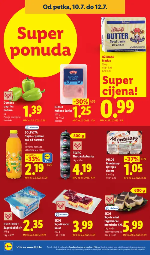 Lidl katalog — stranica 65: Domaća paprika babura, PILOS Monteravy lješnjak desert, SOLEVIITA Svježe cijeđeni sok od naranče, PIKOK Pikok Kuhana šunka (vrijedi 06. 07. 2026.–12. 07. 2026.)